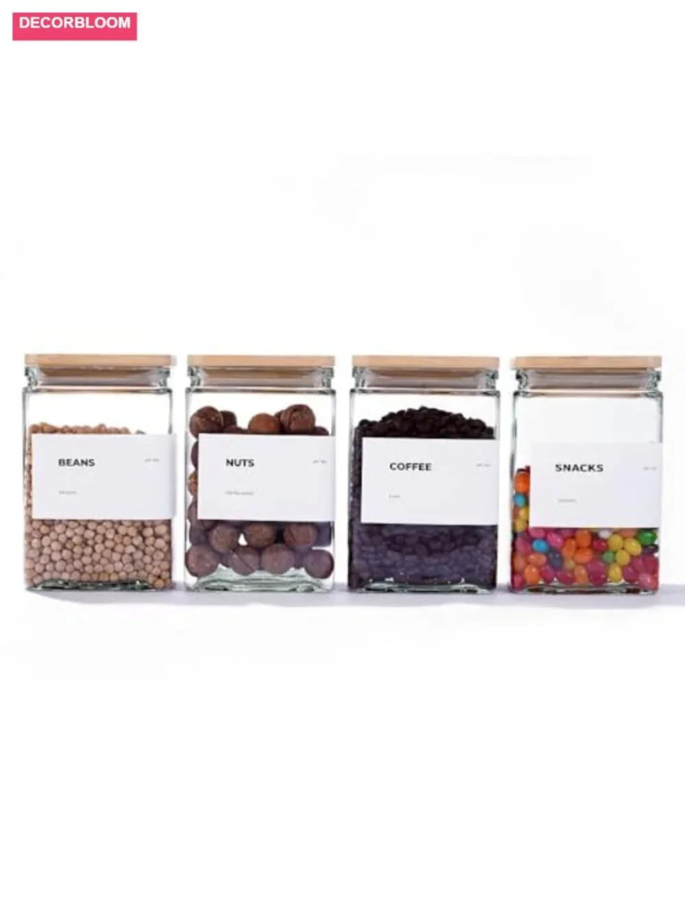 Glass Storage Jars with Airtight Bamboo Lids Set of 6